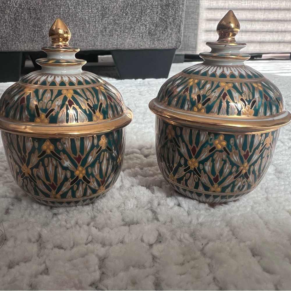 Vintage 2 Thai Porcelain Benjarong Jar with Lid
